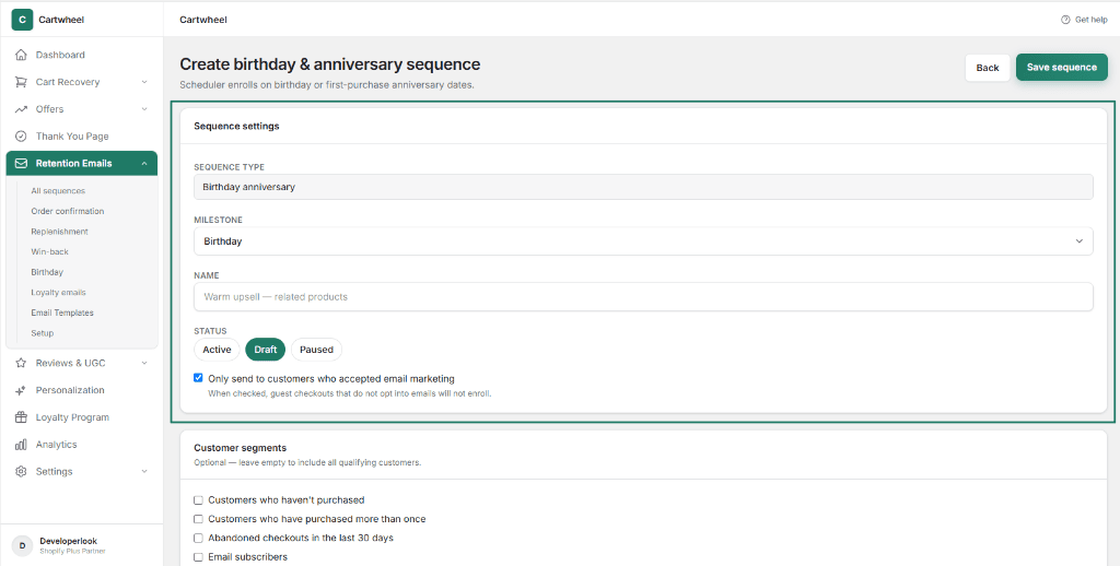 Birthday Sequence Settings Configuration