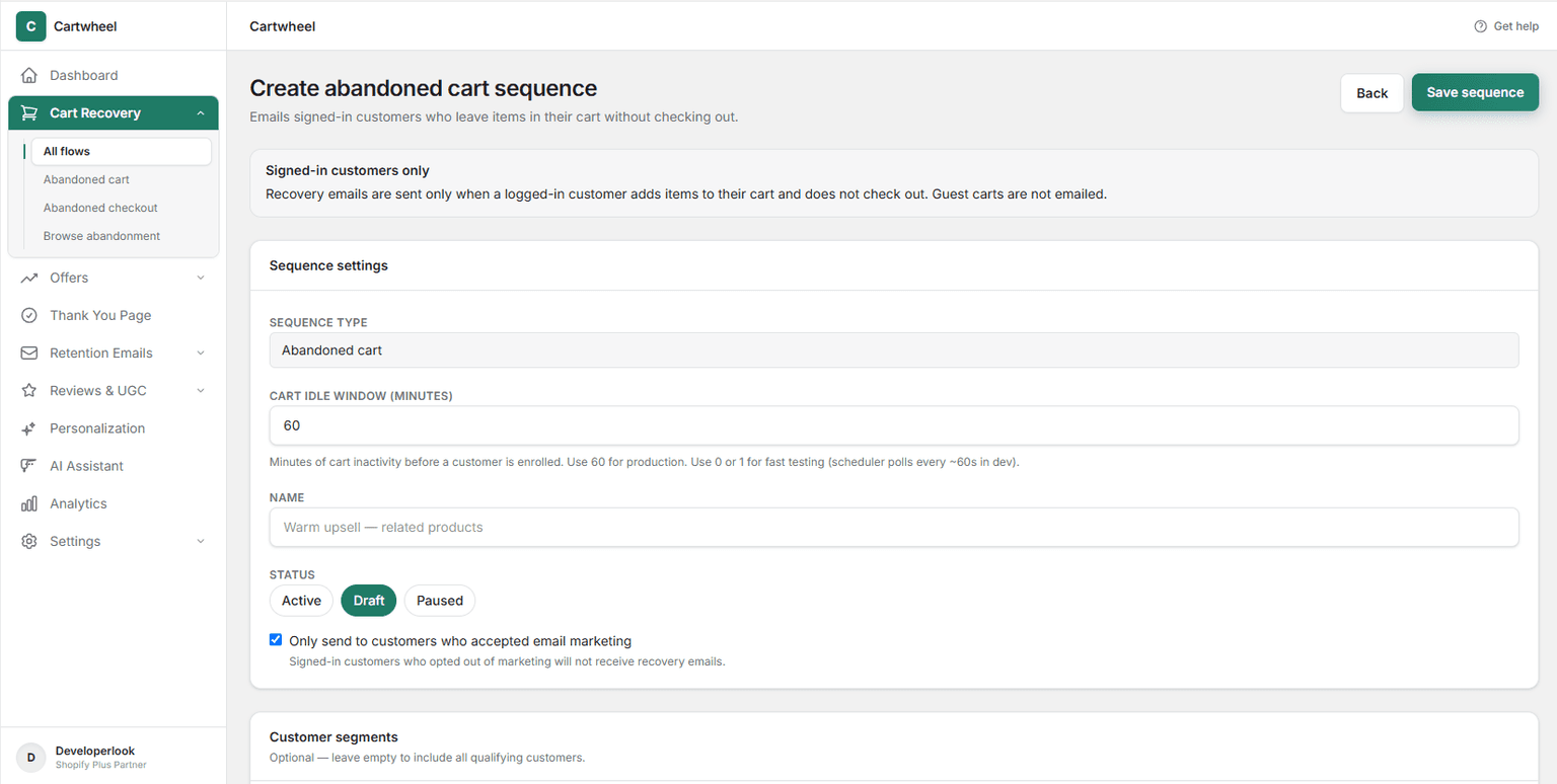 Multi-step automated cart recovery drip sequence