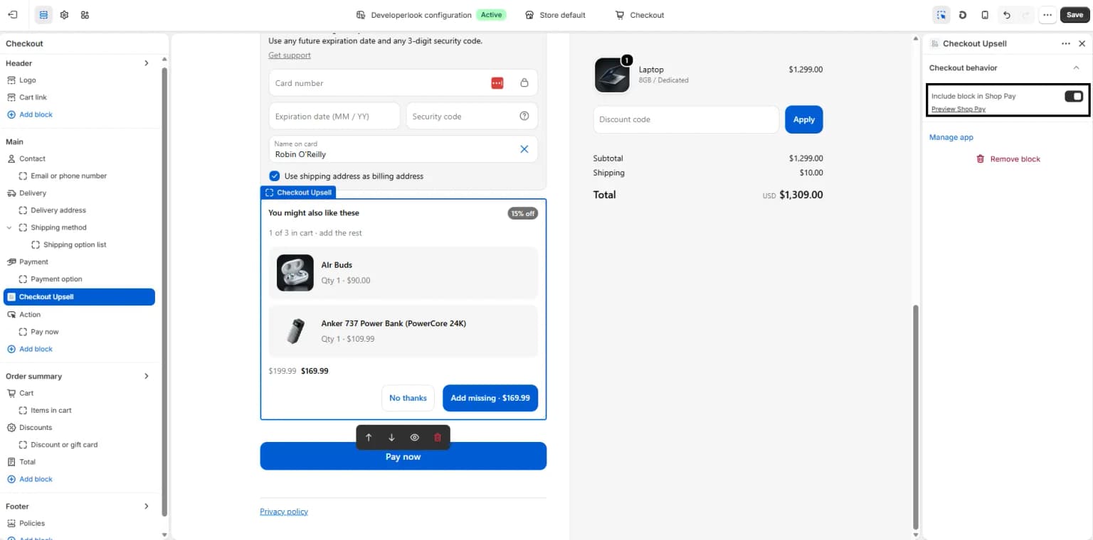 Toggling on Include block setting in the sidebar panel