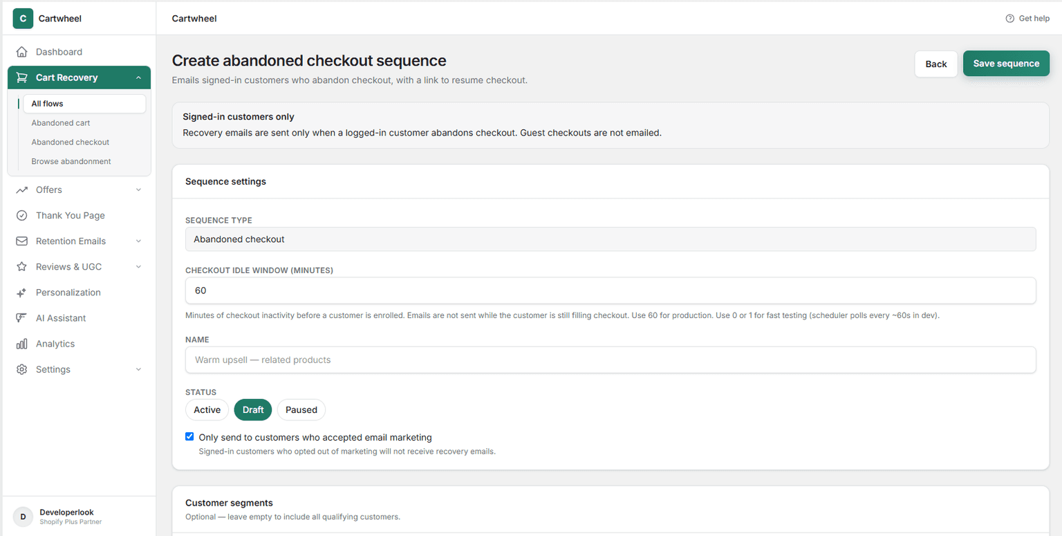 Configuring sequence name, checkout inactivity idle window, and status toggle pills