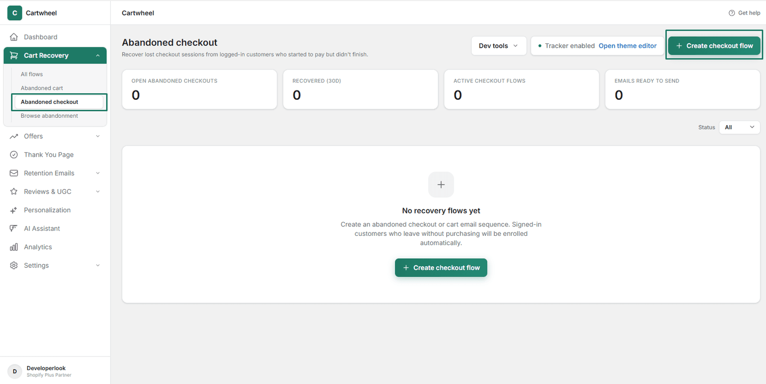 Create abandoned checkout flow interface