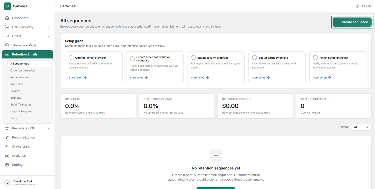 Create new retention sequence modal with sequence type selection