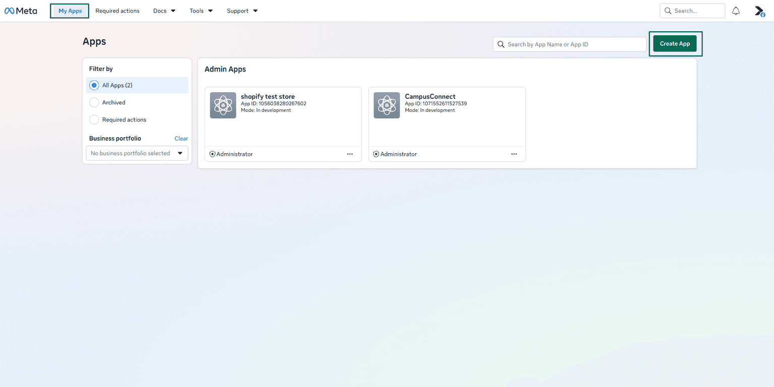 Meta Create an App step 1 entering App name and contact email address