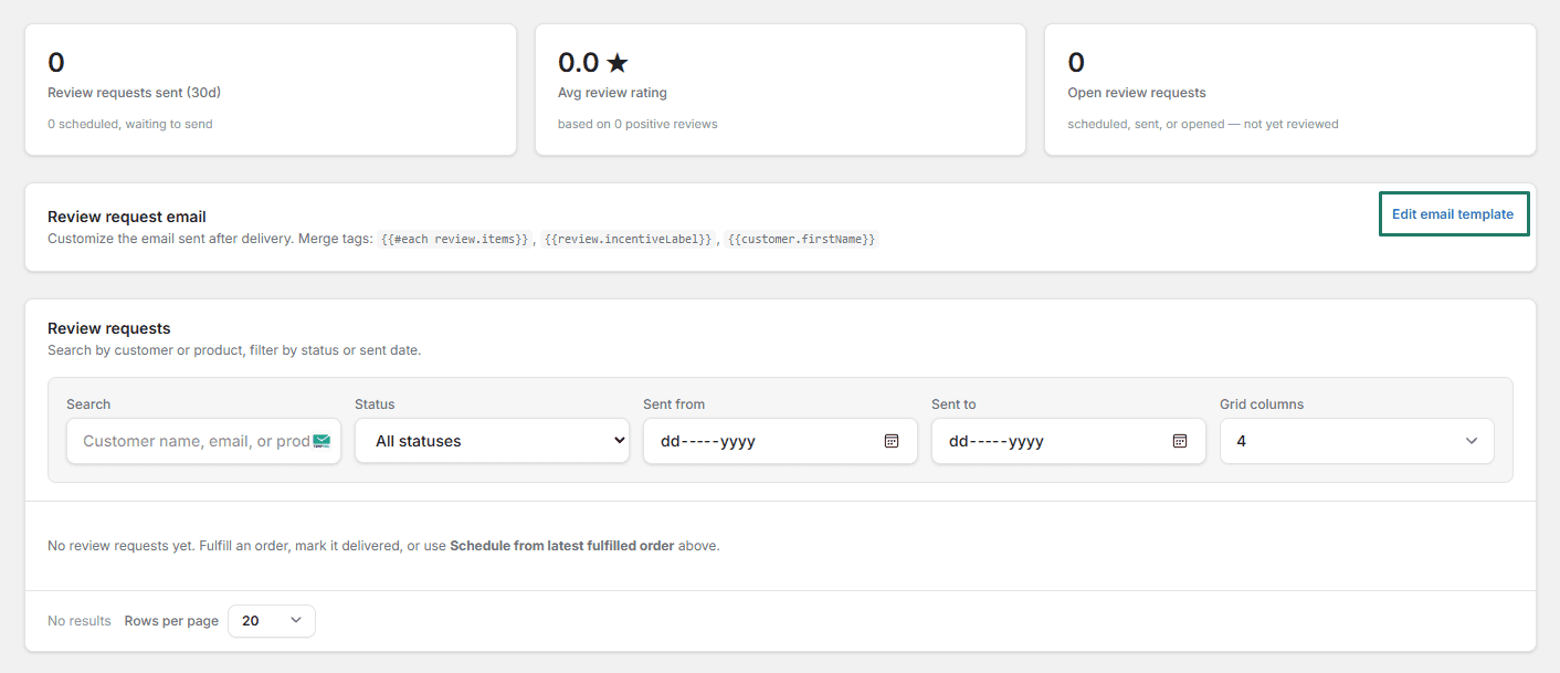 Automated review request email template preview