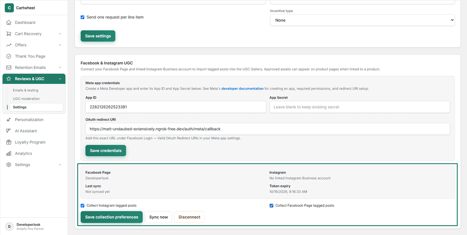 Connecting Meta and Instagram accounts for UGC sync