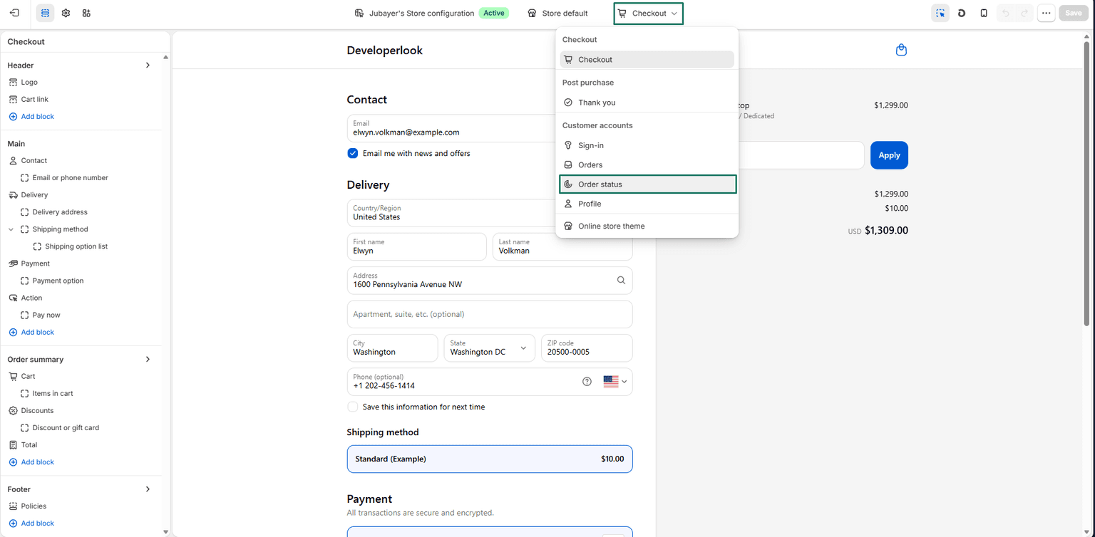 Visual thank-you page layout customization canvas