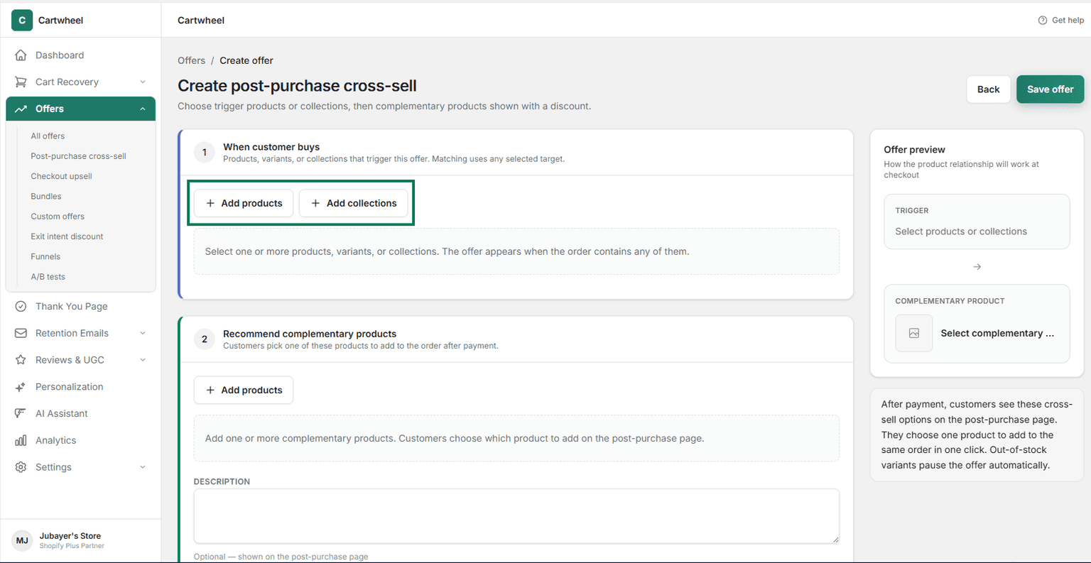 Selecting trigger products for the post-purchase cross-sell offer