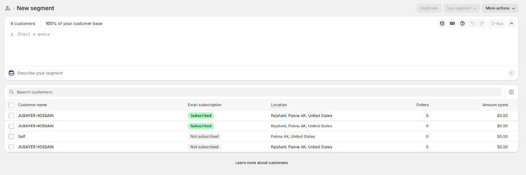 Creating customer segments in Shopify admin for Cartwheel targeting