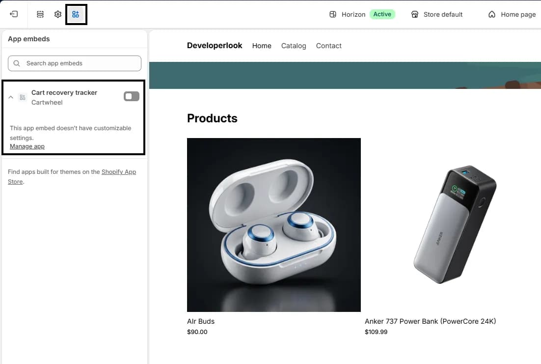 Enabling Cartwheel Recovery Tracker in Shopify Theme App Embeds