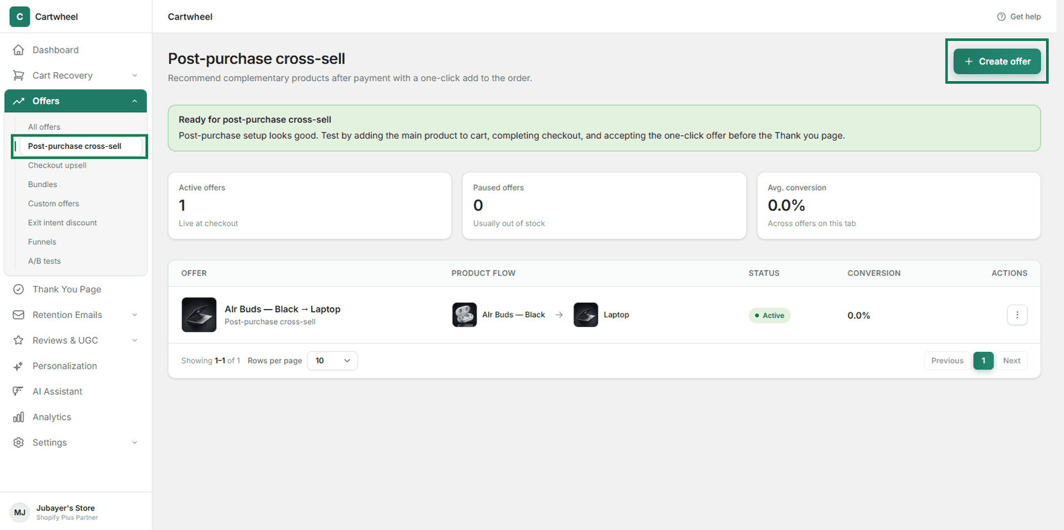 Create post purchase cross-sell offer interface
