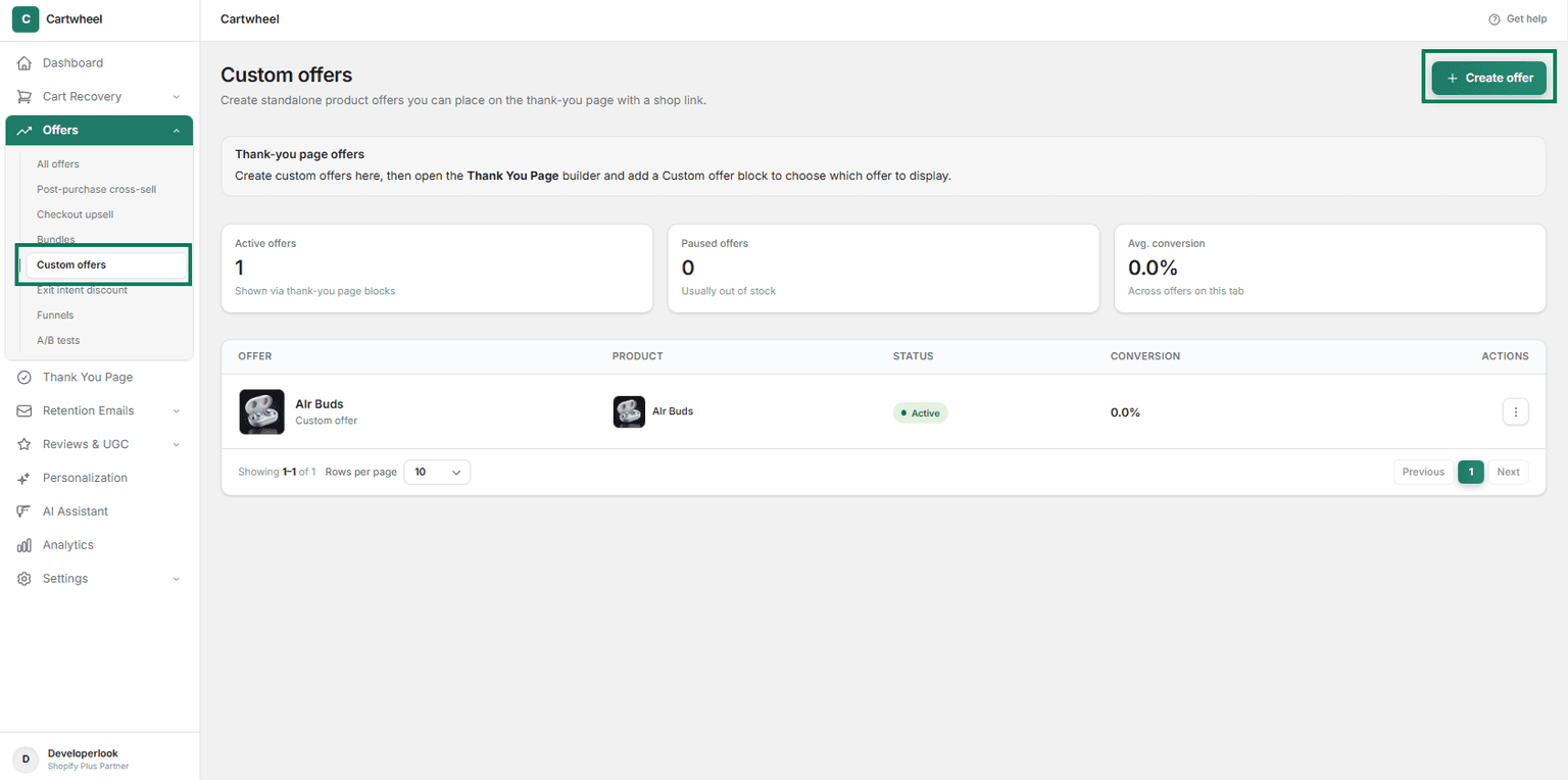 Create custom offer with headline and pitch text