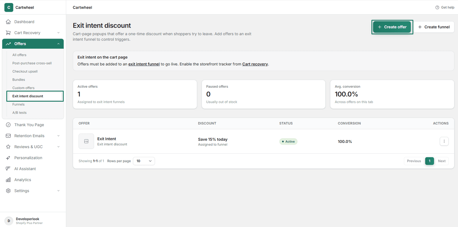 Exit intent discount configuration settings