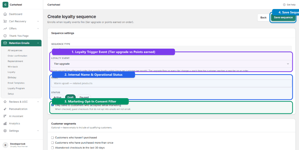 Creating loyalty sequence for tier upgrade events