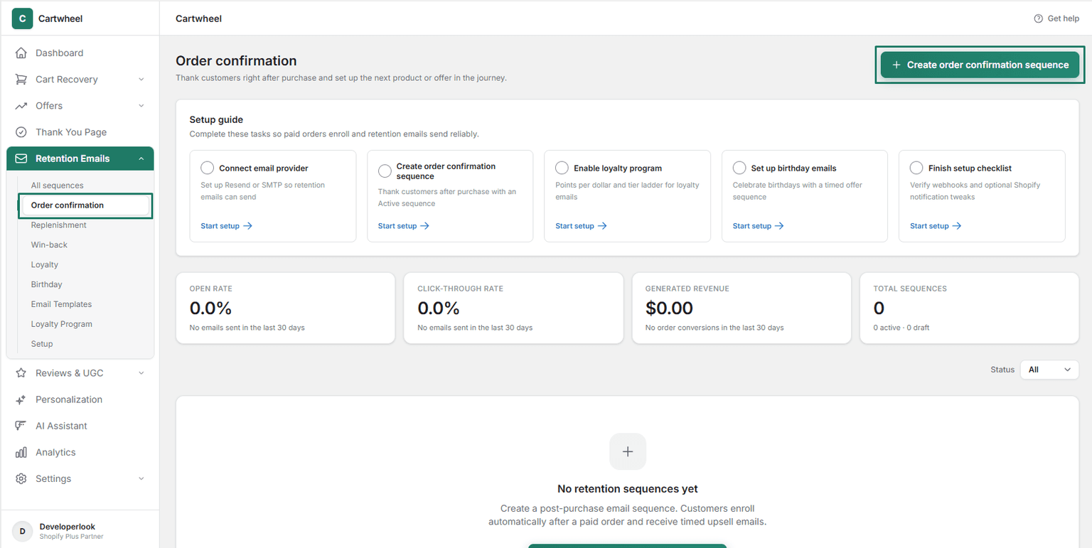 Create order confirmation sequence interface