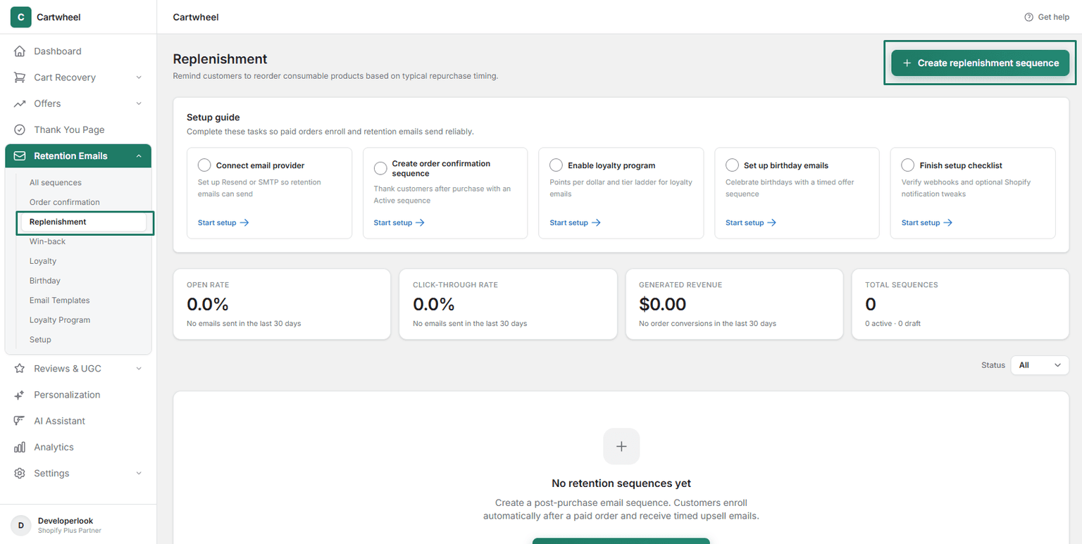 Create replenishment sequence with repurchase delay settings