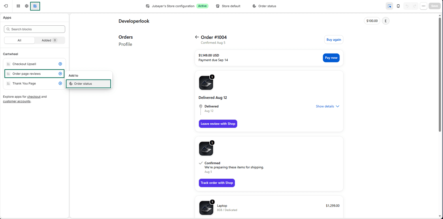 Enabling Cartwheel product review block in theme editor