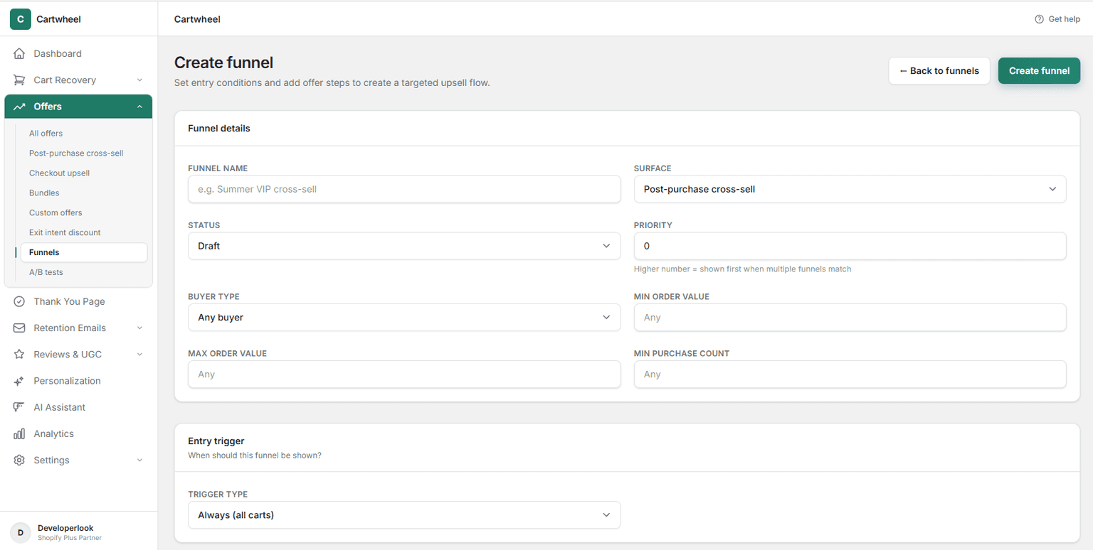 Funnel builder with conditional branching logic