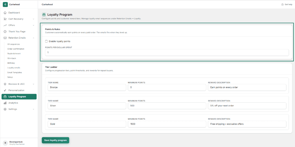 Loyalty points calculation rules