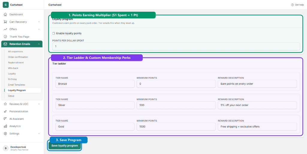 Loyalty program analytics and settings overview
