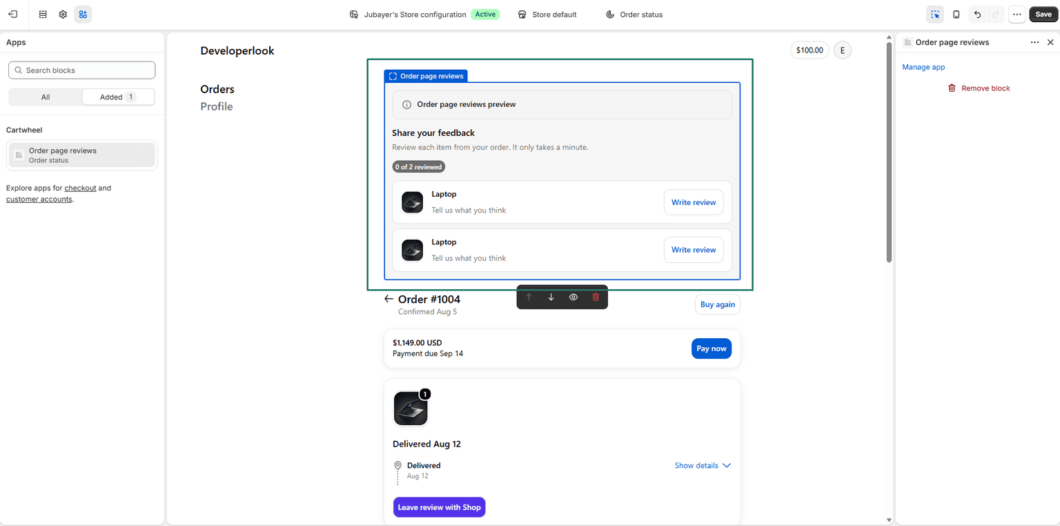 Customer post-purchase survey block preview