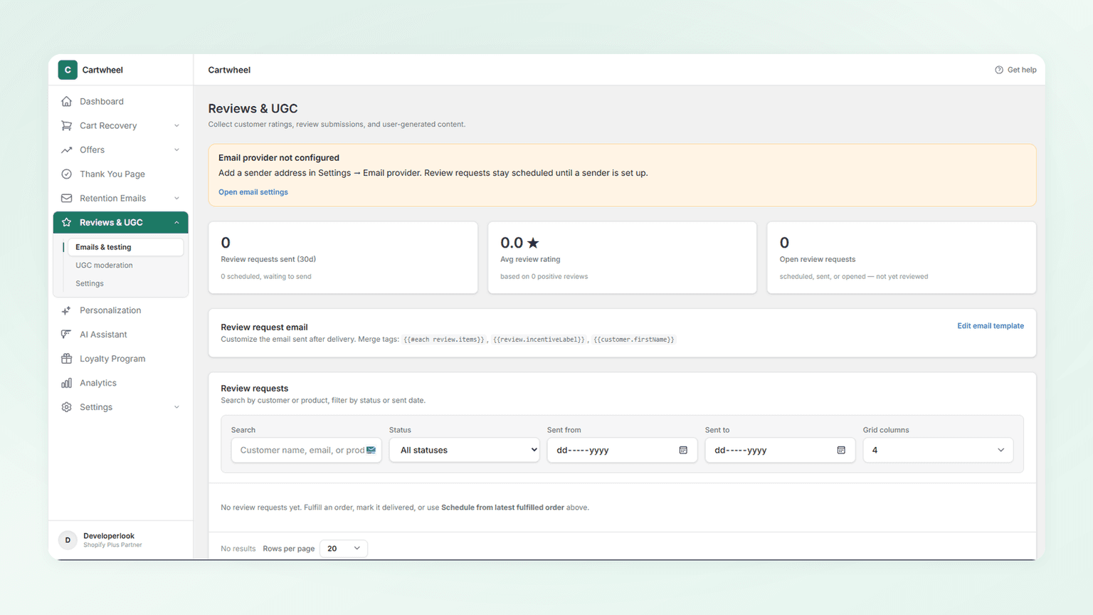 Product reviews and UGC management dashboard overview