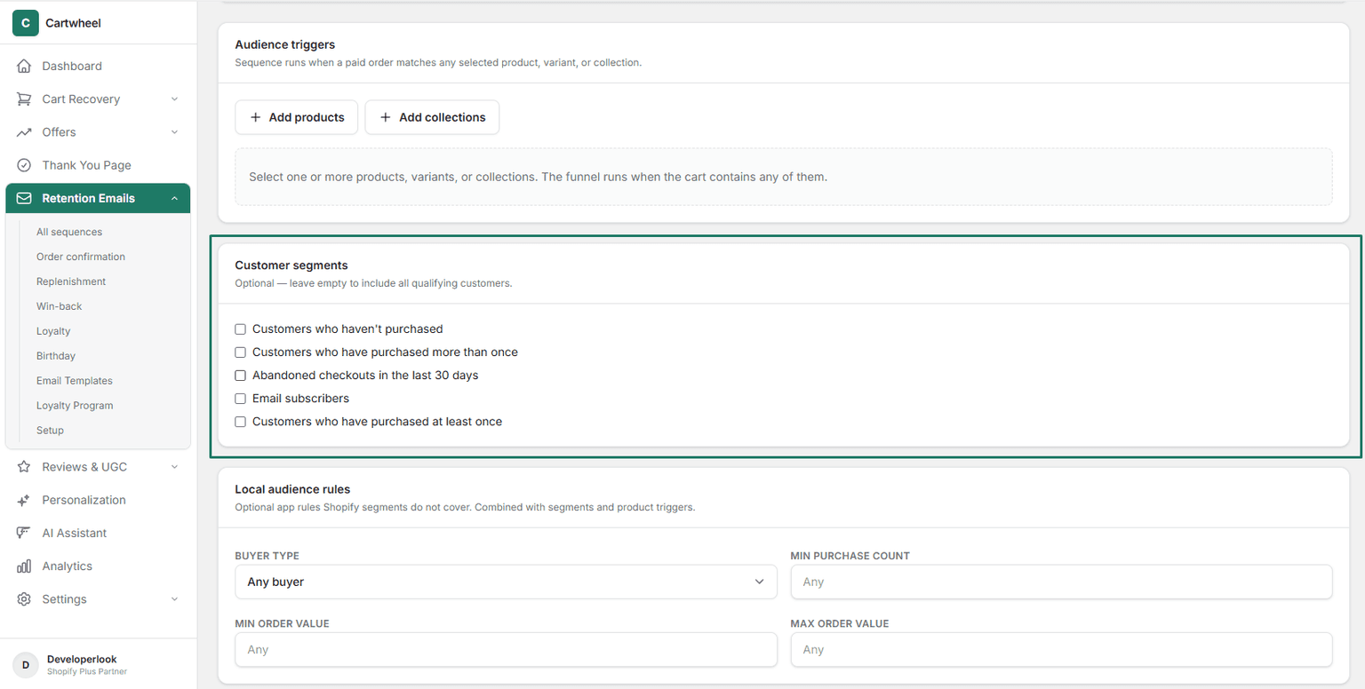 Audience targeting rules based on customer segments