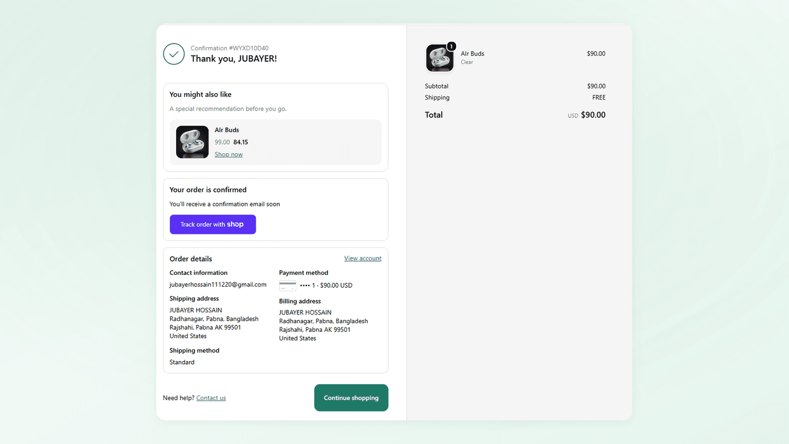 Thank-you page with one-click post-purchase upsell offer